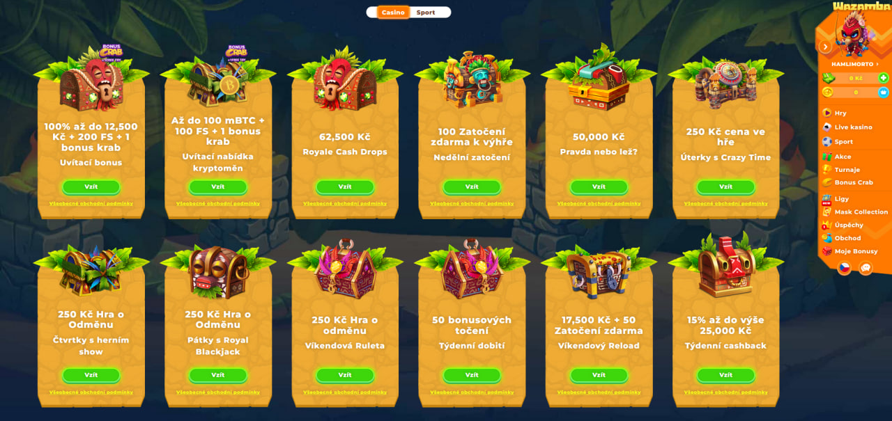 Akce a bonusy Wazamba Bonus