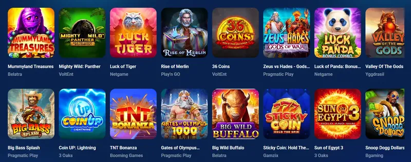 Dostupné hry na Azur Slot Hry na Azur Slot webu
