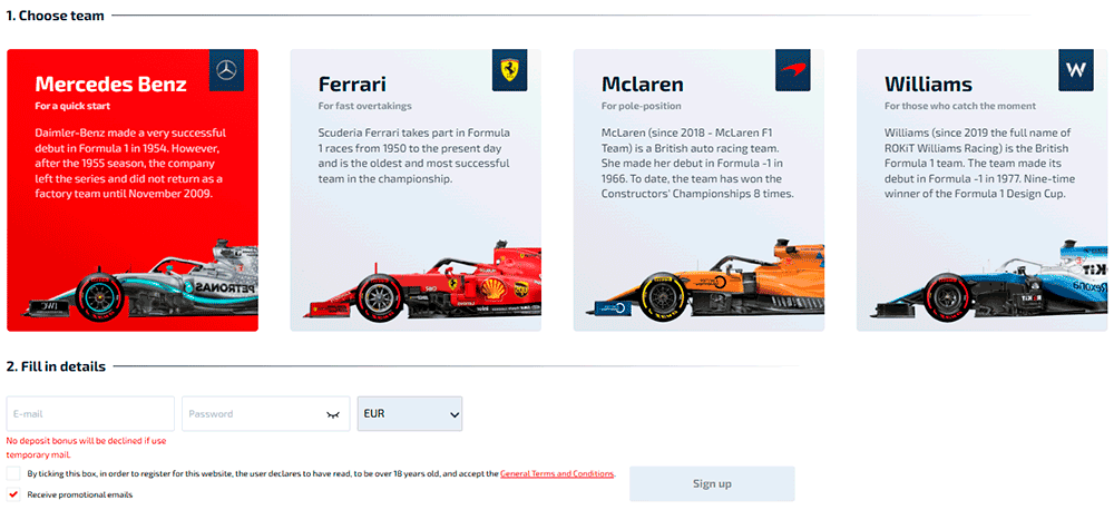 Registrace na F1 kasinu a přihlášení do osobního účtu