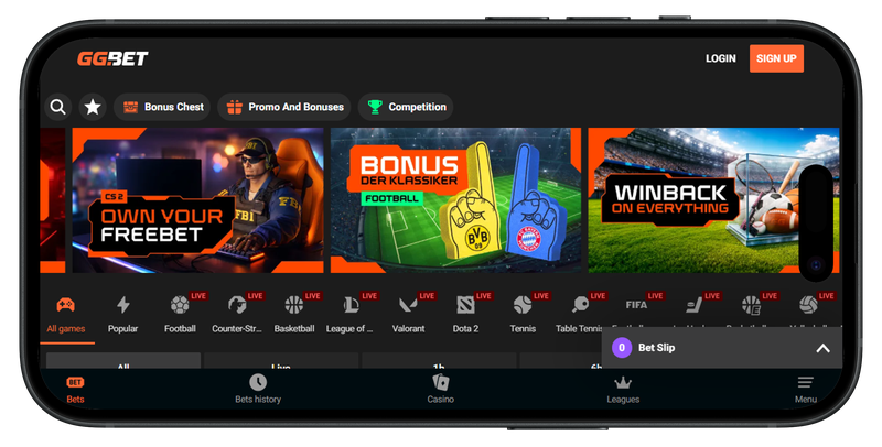 Mobilní verze webu online kasina GGbet