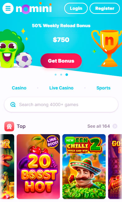 Nomini mobilní kasino Mobilní verze Nomini Casino