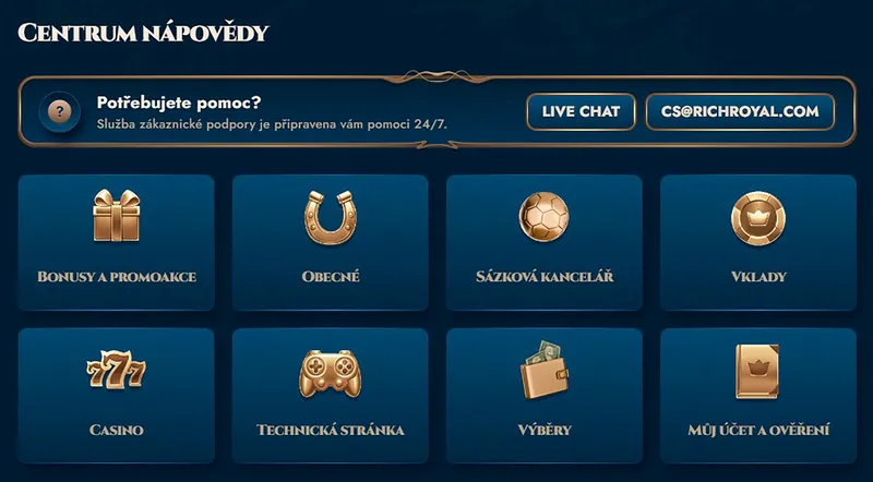 Zákaznická podpora RichRoyal Casina – live chat a e-mail 24/7