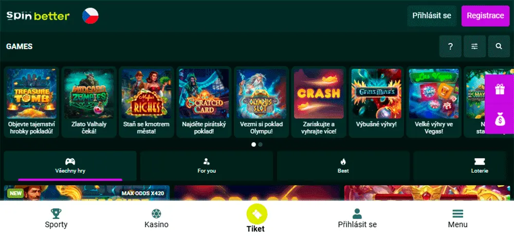 Spinbetter Casino v mobilu Mobilní verze Spinbetter Casino