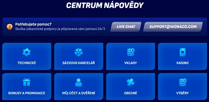 Wonaco Casino Podpora Podpora kasina Wonaco