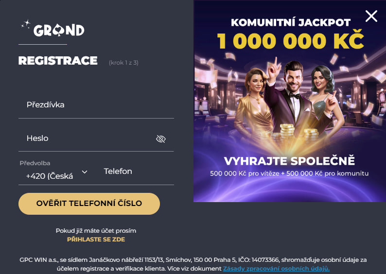 Grandwin Registrace