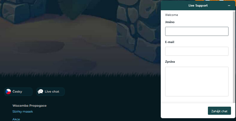 Live Chat Wazamba Živý chat na stránce Wazamba